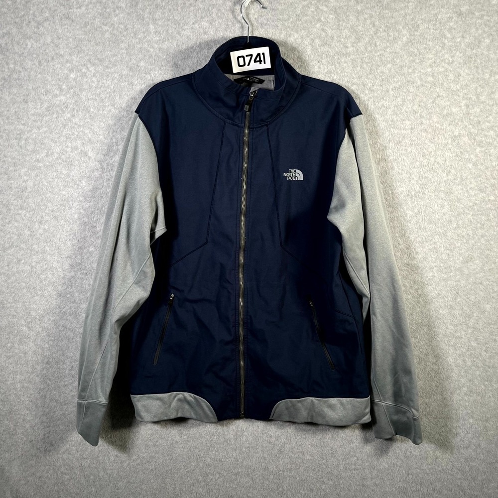 The North Face Track Jacket Mens Large Blue Gray Logo Mock Neck Full Zip Outdoor